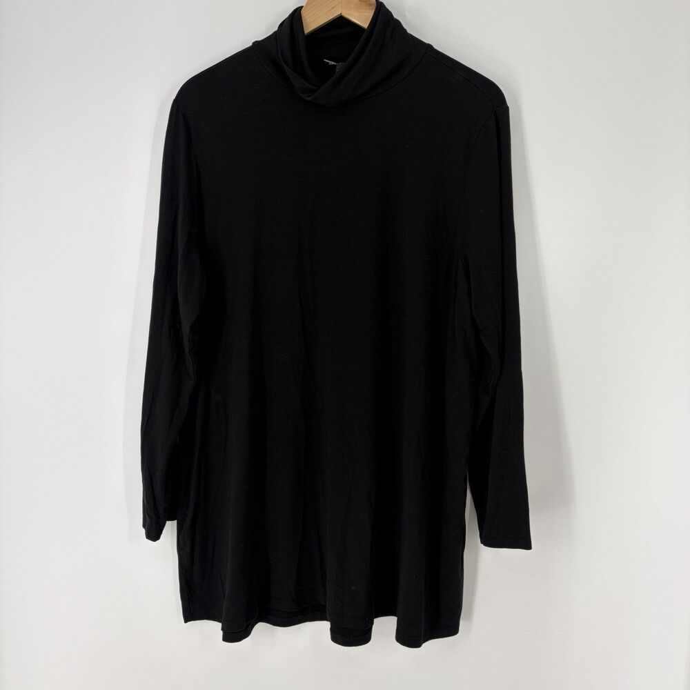 Eileen Fisher Shirt XL Womens Black Tencel Turtleneck Long Sleeve Tunic Top